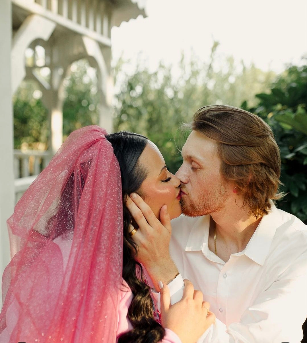 Pretty In Pink Glitter Wedding or Bachelorette Veil
