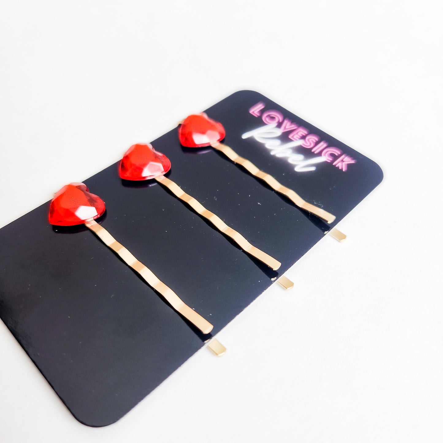 Queen of Hearts Red Heart Rhinestone Hair Pins / Bobby Pins