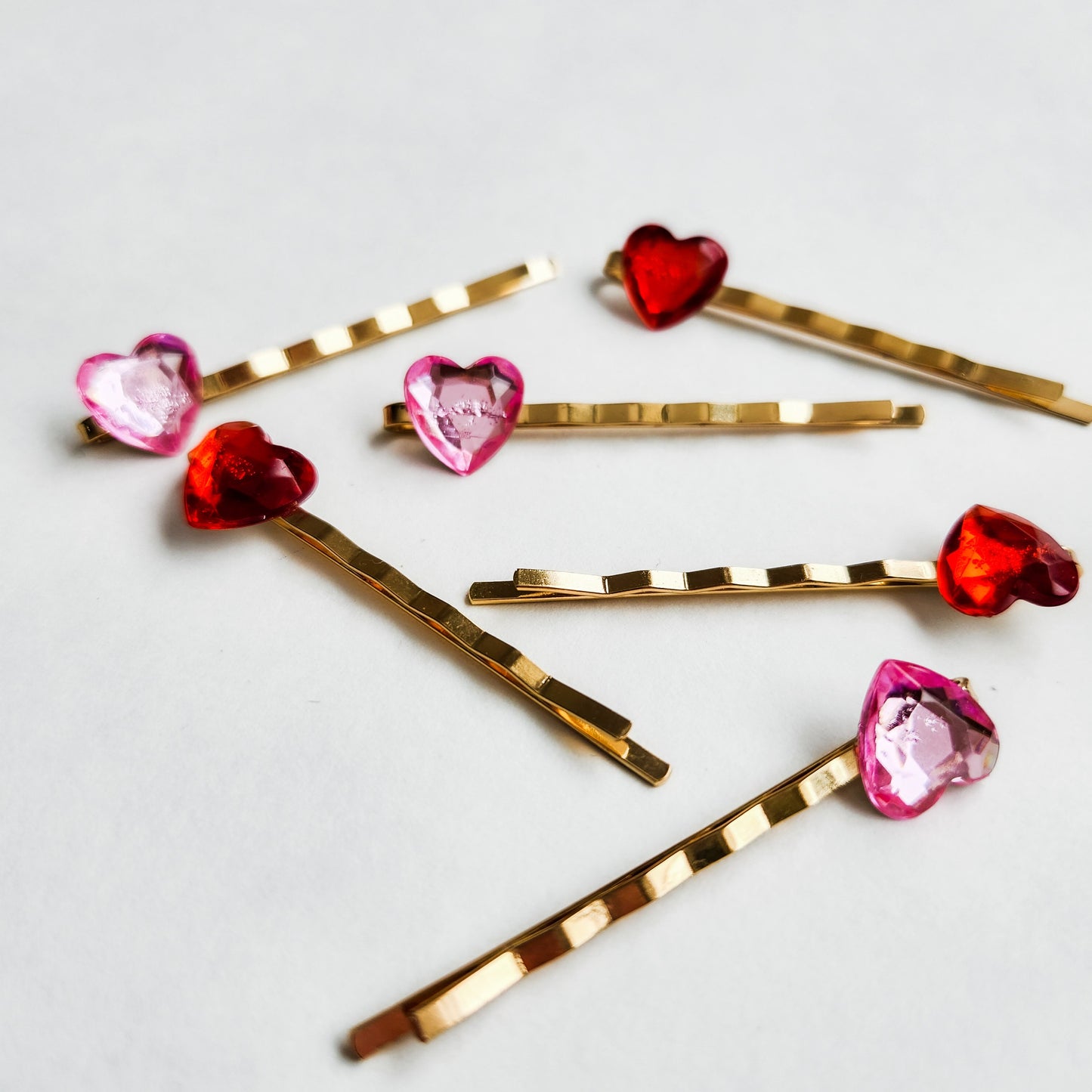Queen of Hearts Pink Heart Rhinestone Hair Pins / Bobby Pins