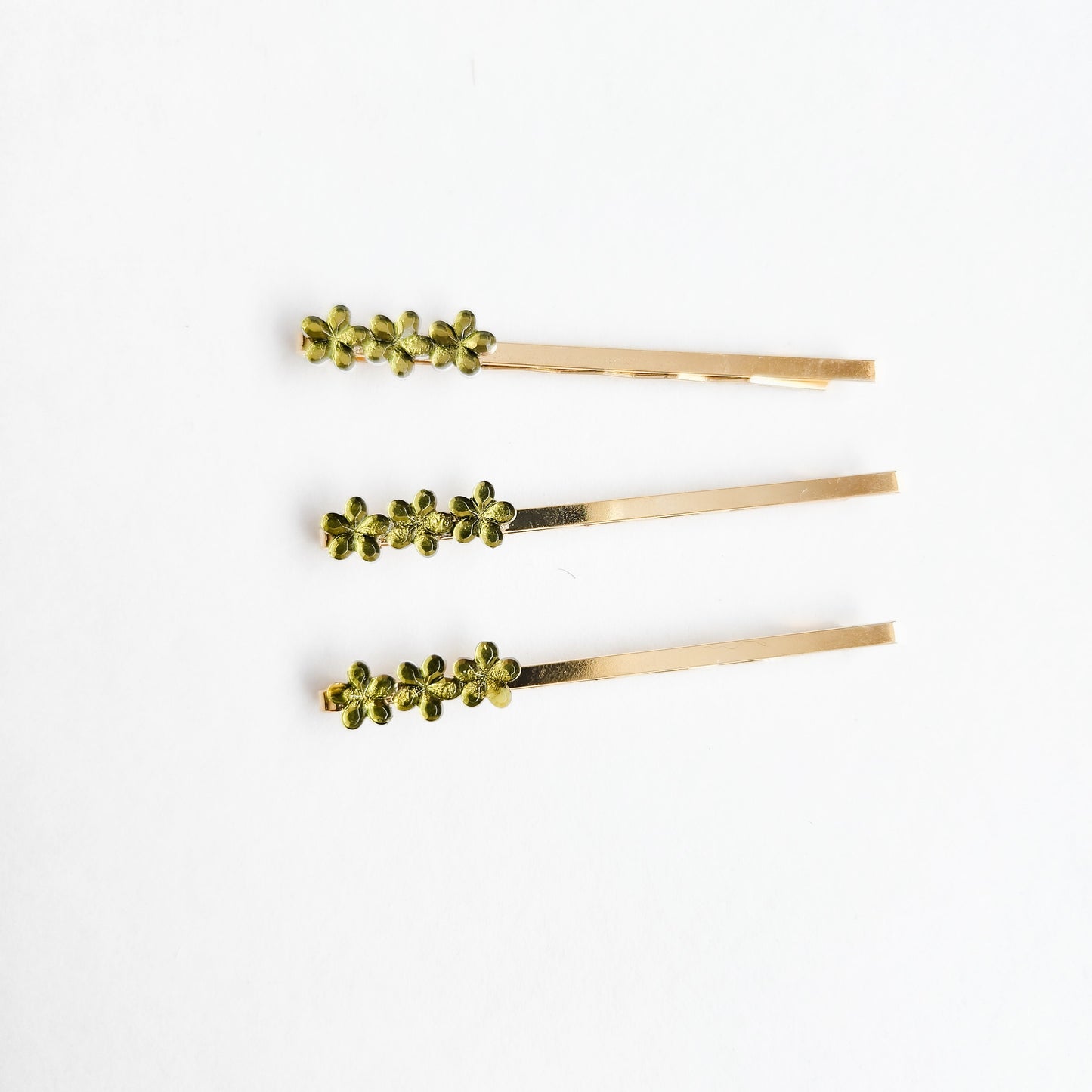 Priscilla Olive Green Retro Flower Rhinestone Hair Pins / Bobby Pins
