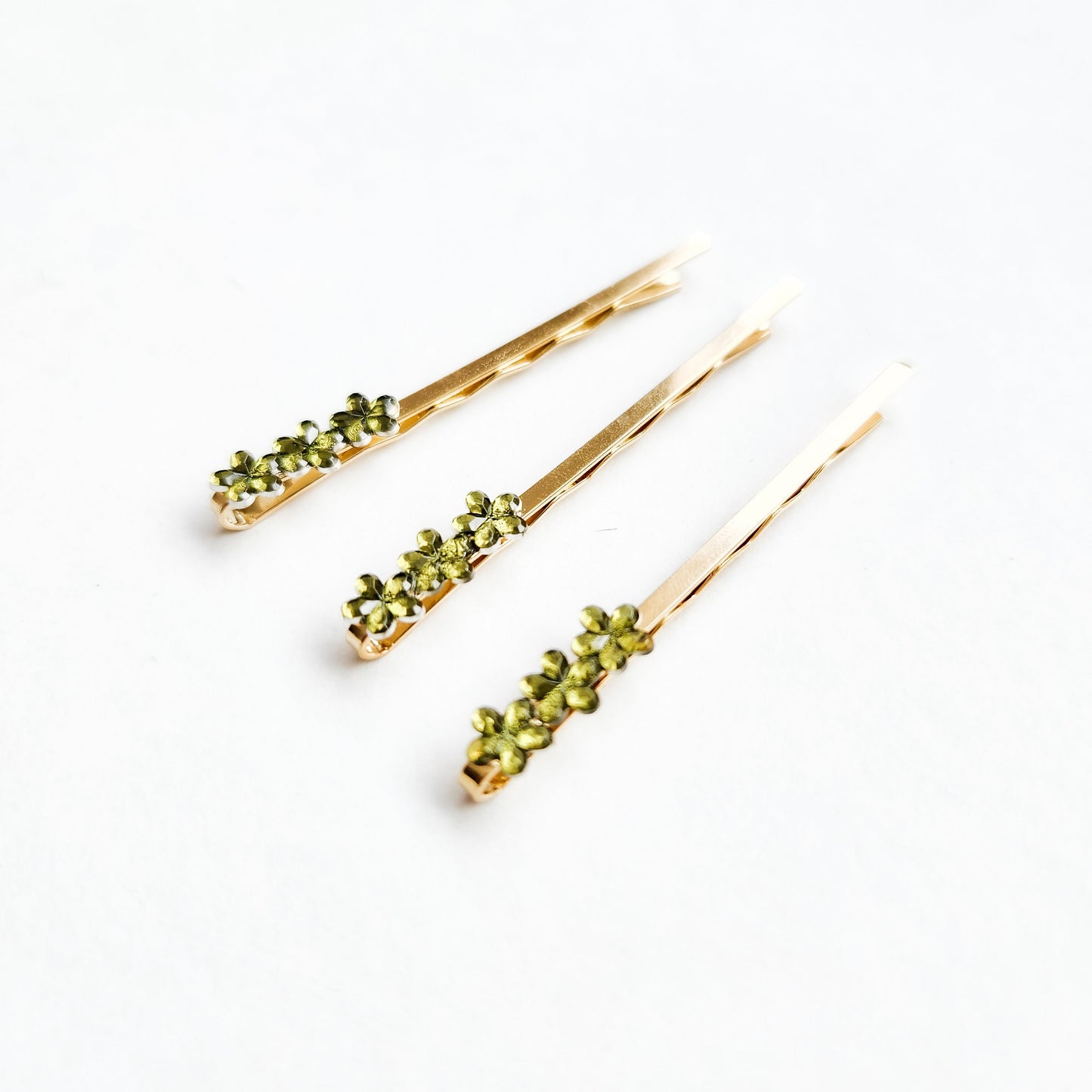 Priscilla Olive Green Retro Flower Rhinestone Hair Pins / Bobby Pins
