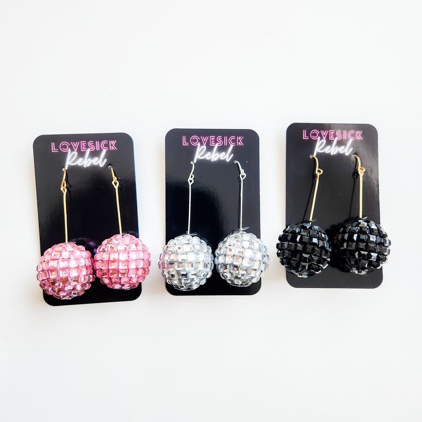 Studio 54 Disco Ball Earrings Large Black