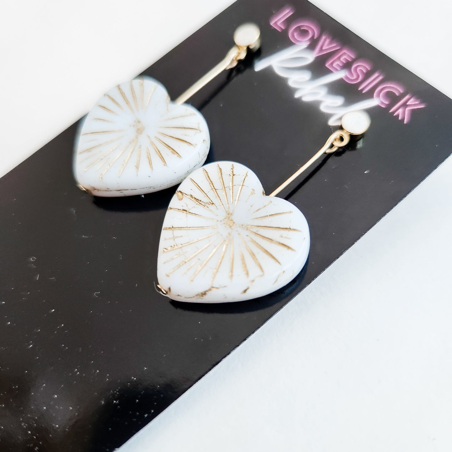 Bleeding Hearts Hand Painted Czech Glass Bead Earrings