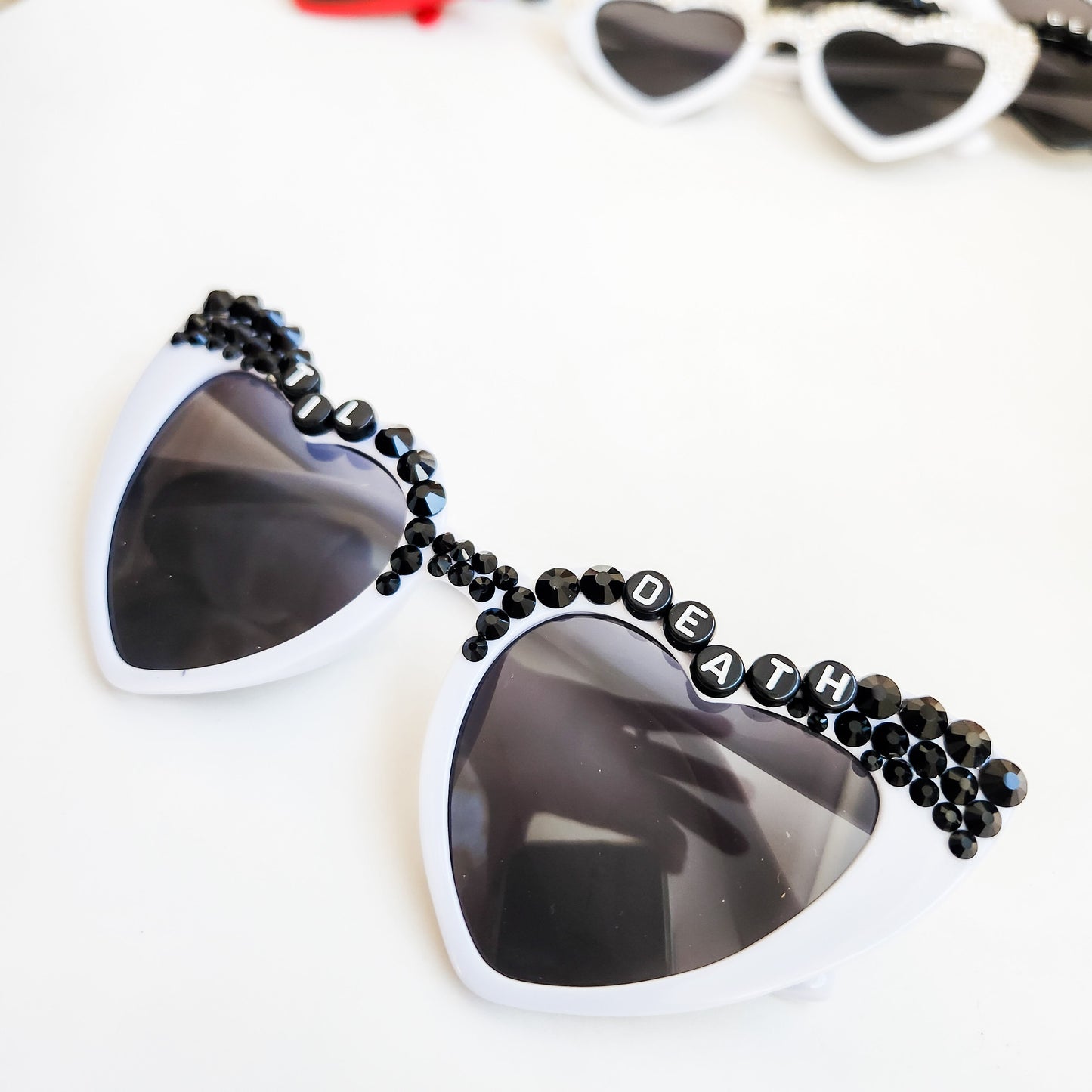 Til Death Heart Shaped Sunglasses Black and White UV Protection!