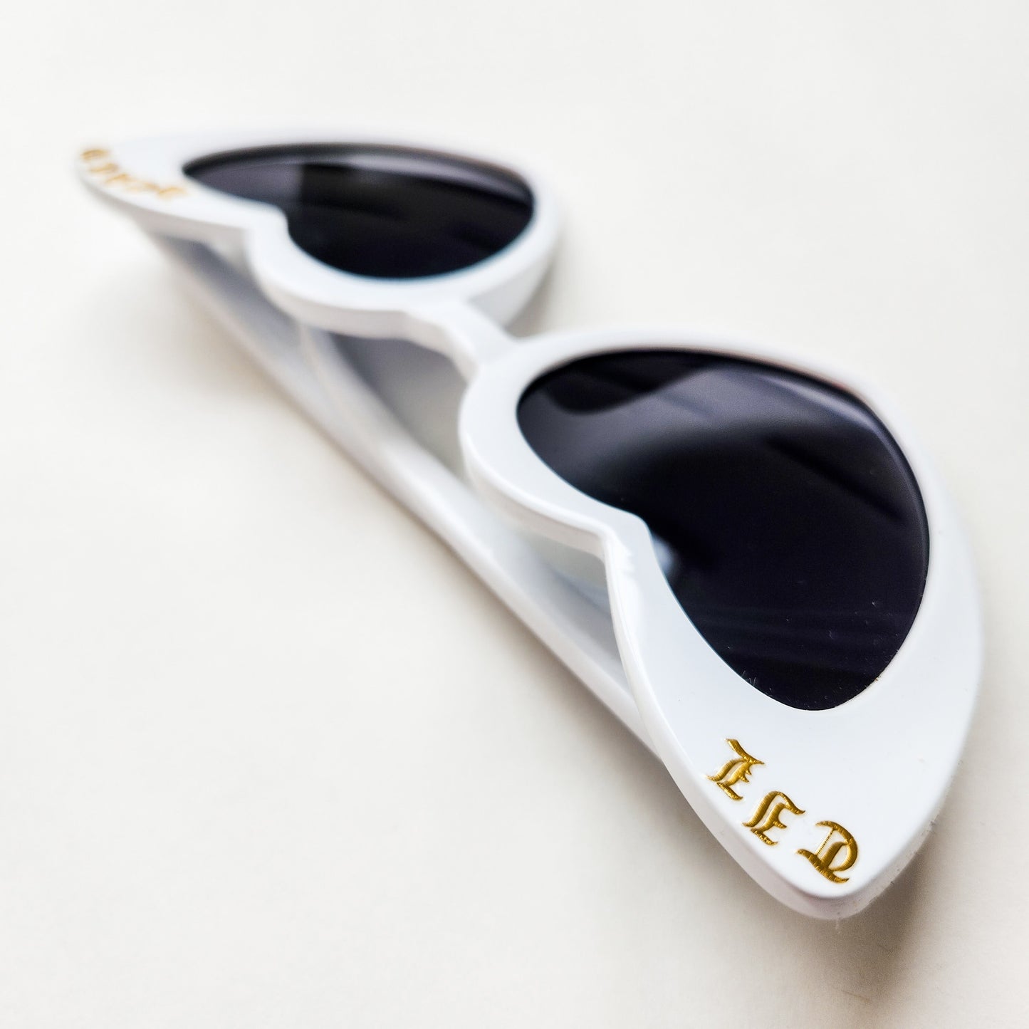Til Death White Heart Sunglasses Gold Font