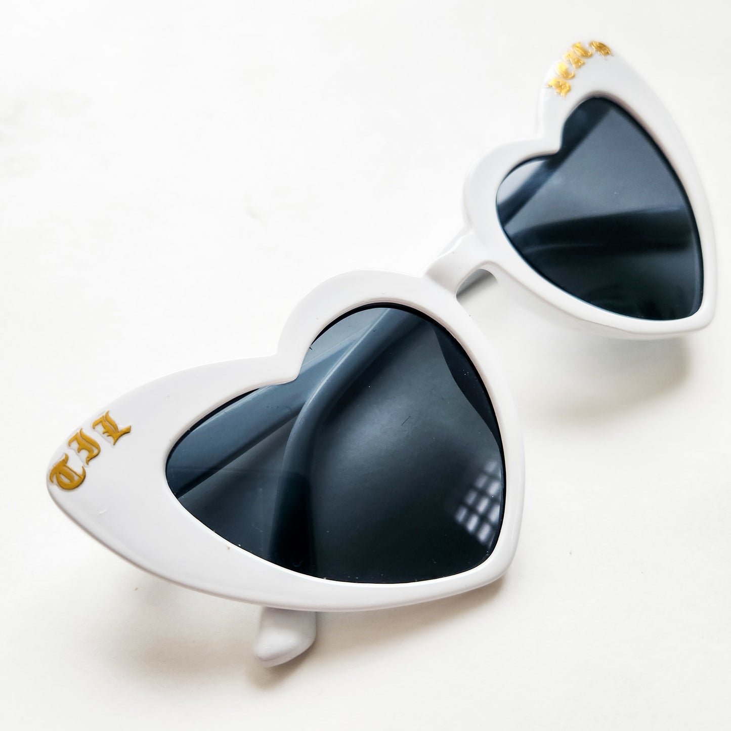 Til Death White Heart Sunglasses Gold Font