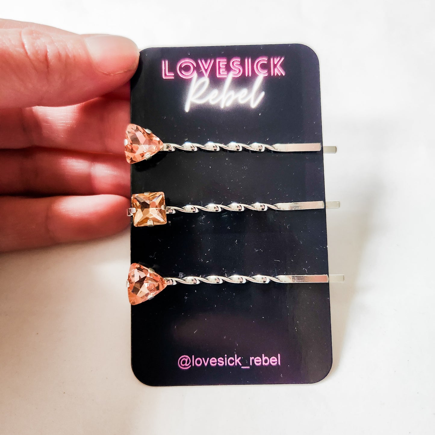 Peach Vintage Rhinestone Hair Pins / Bobby Pins