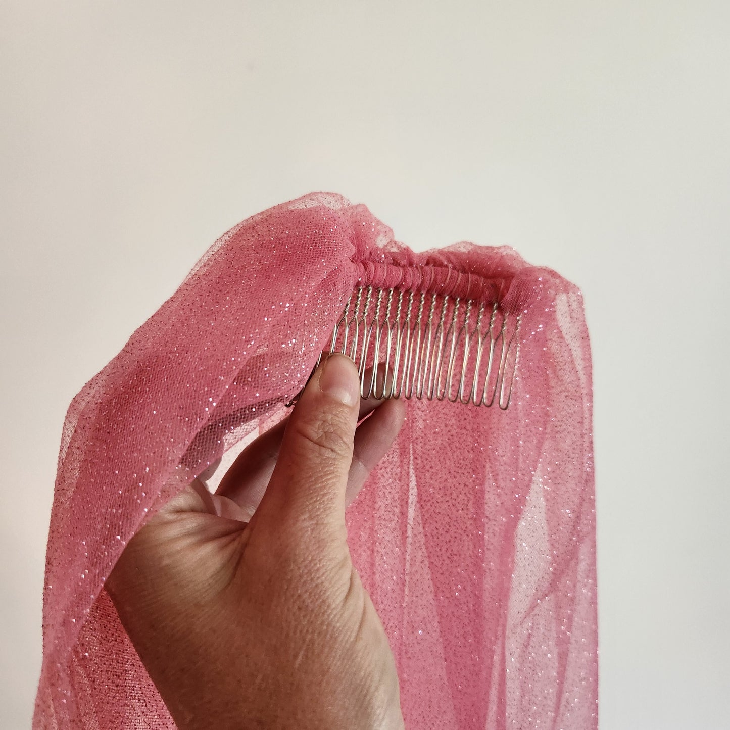Pretty In Pink Glitter Wedding or Bachelorette Veil