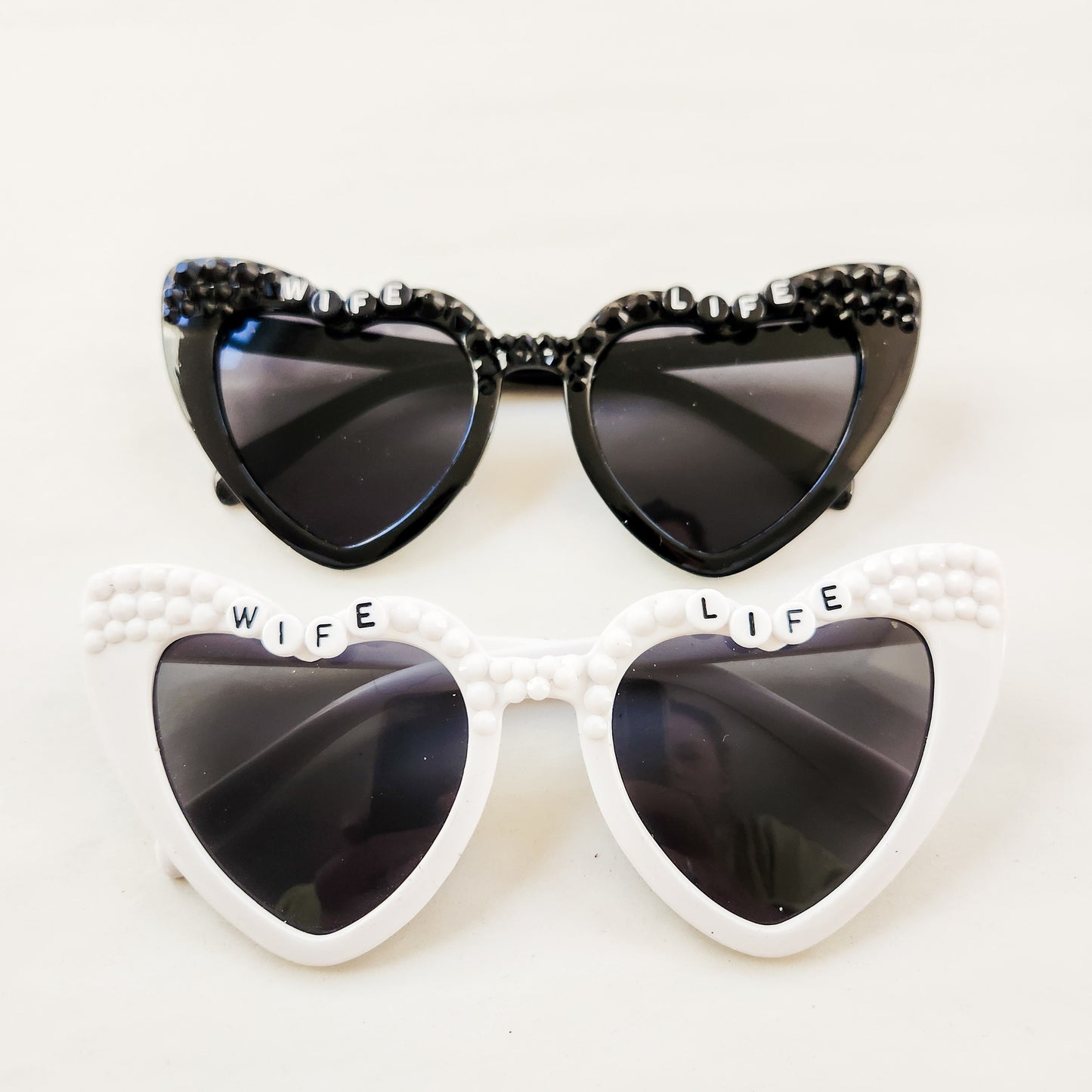 Wife Life Honeymoon Heart Shaped Rhinestone Sunglasses UV protection Available in Black and White