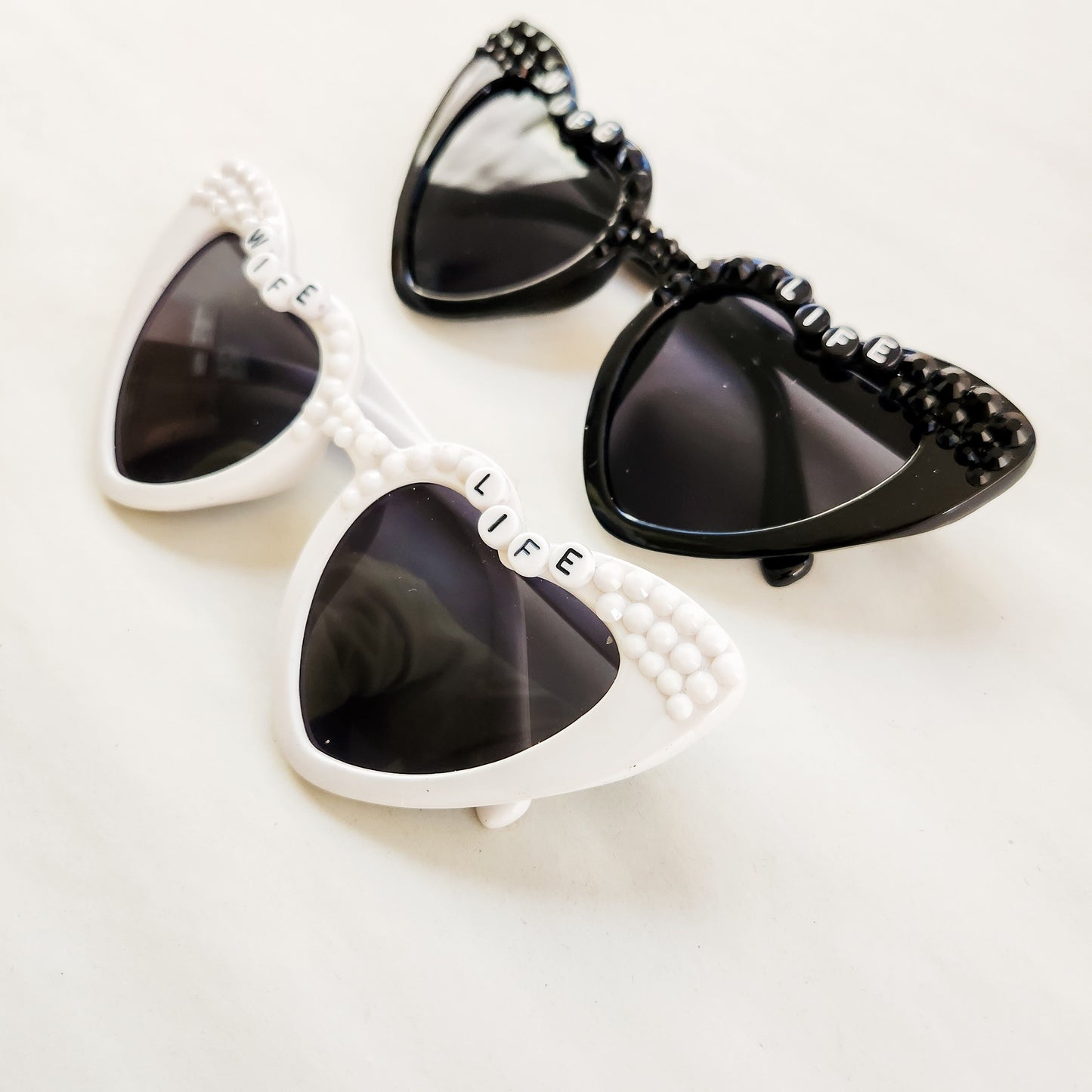 Wife Life Honeymoon Heart Shaped Rhinestone Sunglasses UV protection Available in Black and White