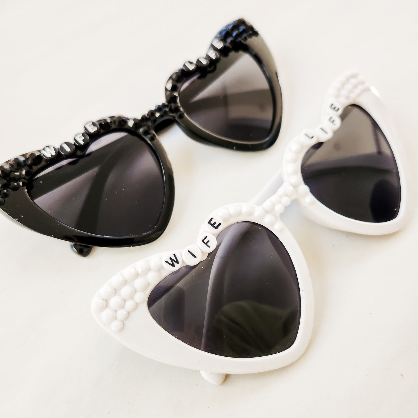 Wife Life Honeymoon Heart Shaped Rhinestone Sunglasses UV protection Available in Black and White