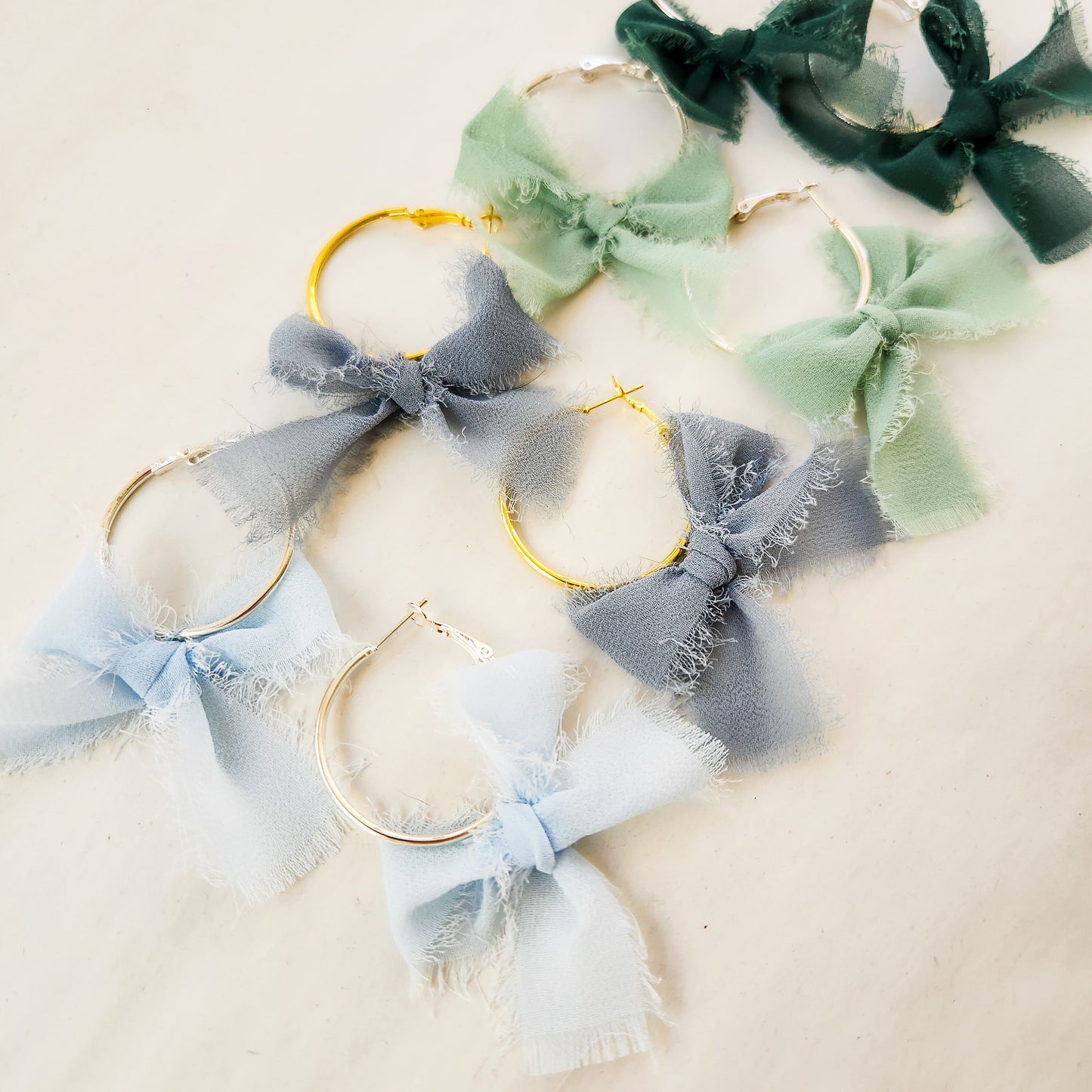 Chiffon Bow Mini Hoop Earrings available with gold or silver details