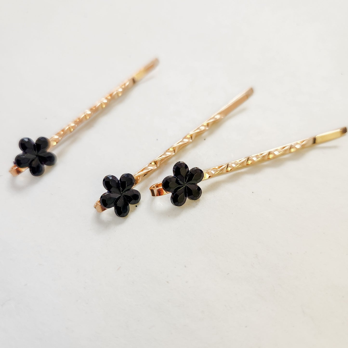 Priscilla Black Retro Flower Rhinestone Hair Pins / Bobby Pins