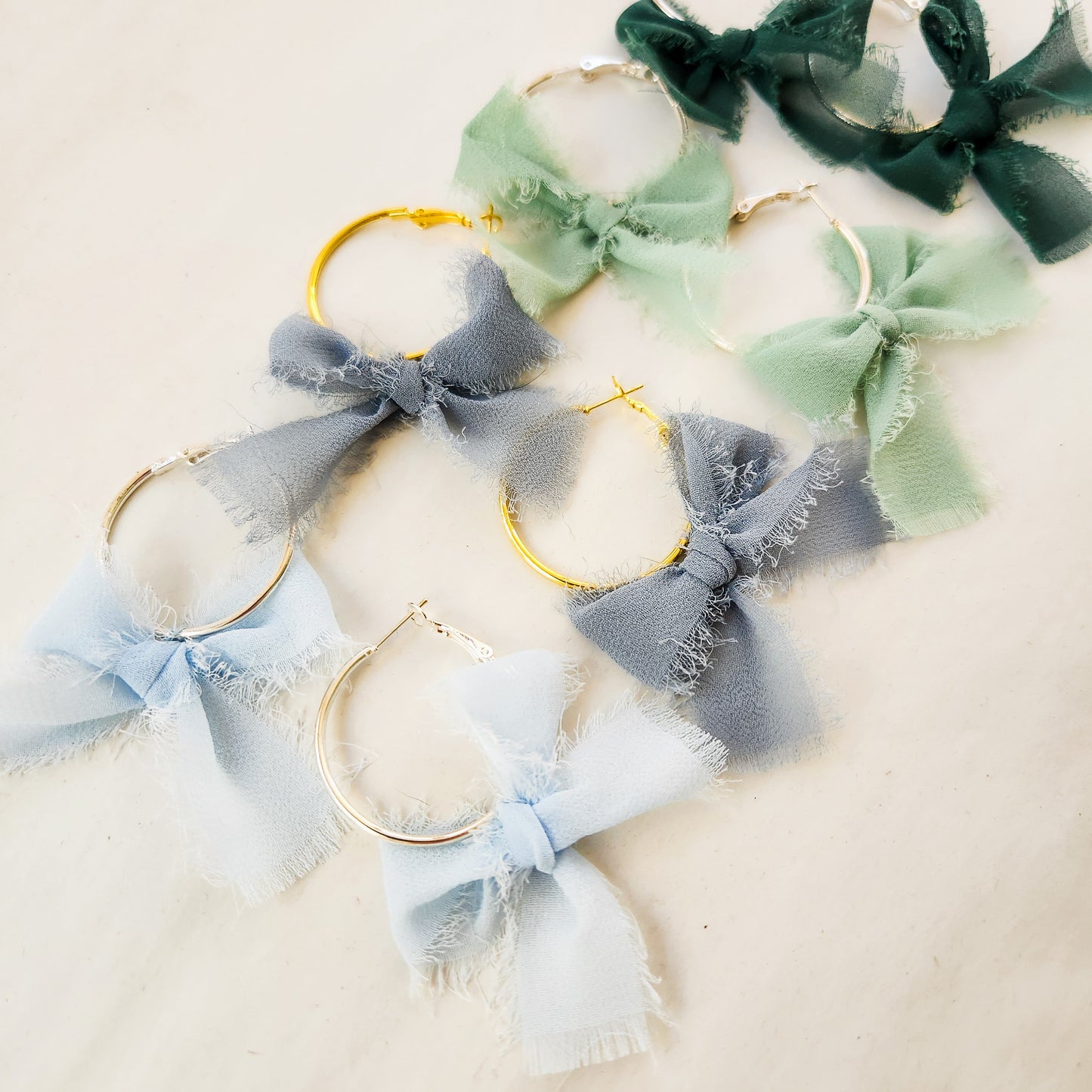 Chiffon Bow Mini Hoop Earrings available with gold or silver details
