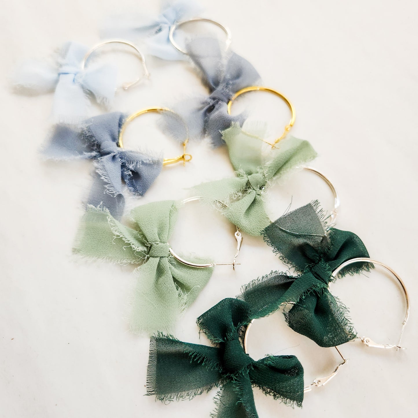 Chiffon Bow Mini Hoop Earrings available with gold or silver details