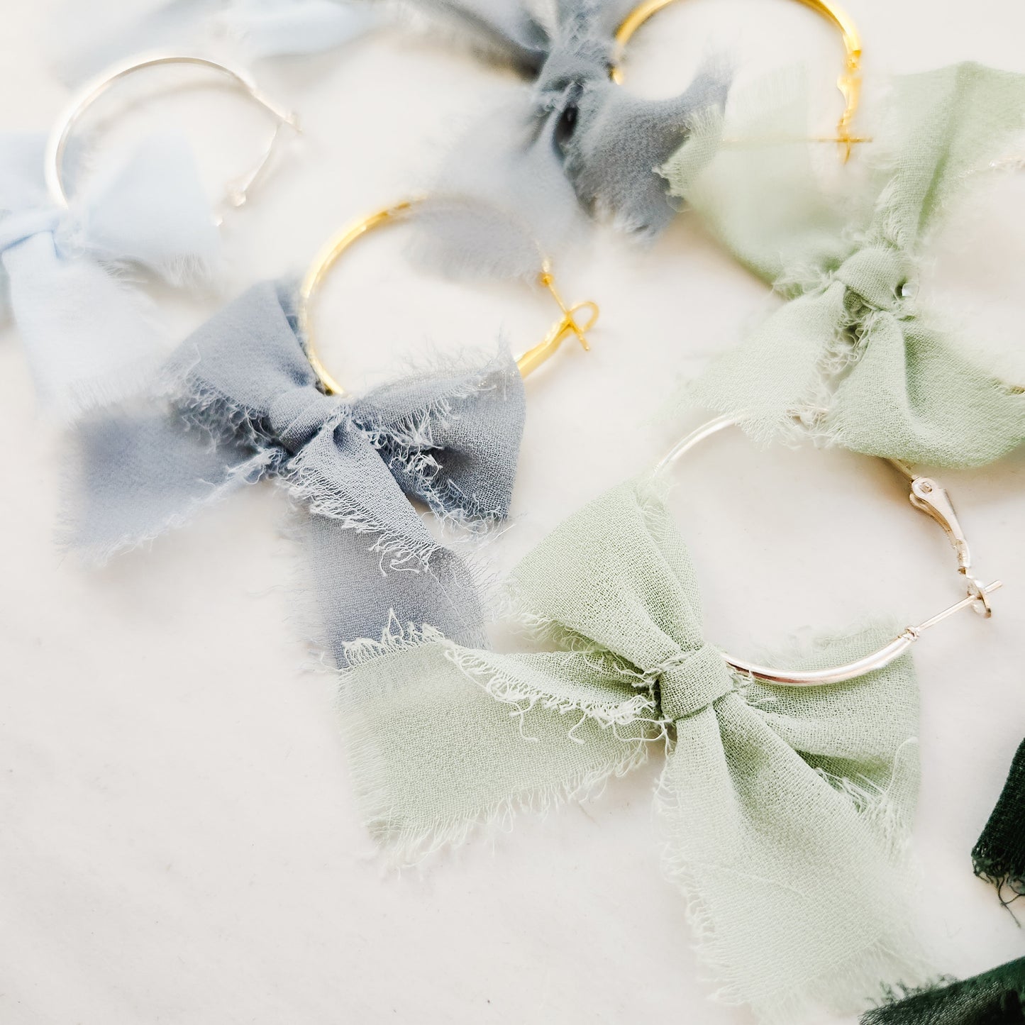 Chiffon Bow Mini Hoop Earrings available with gold or silver details