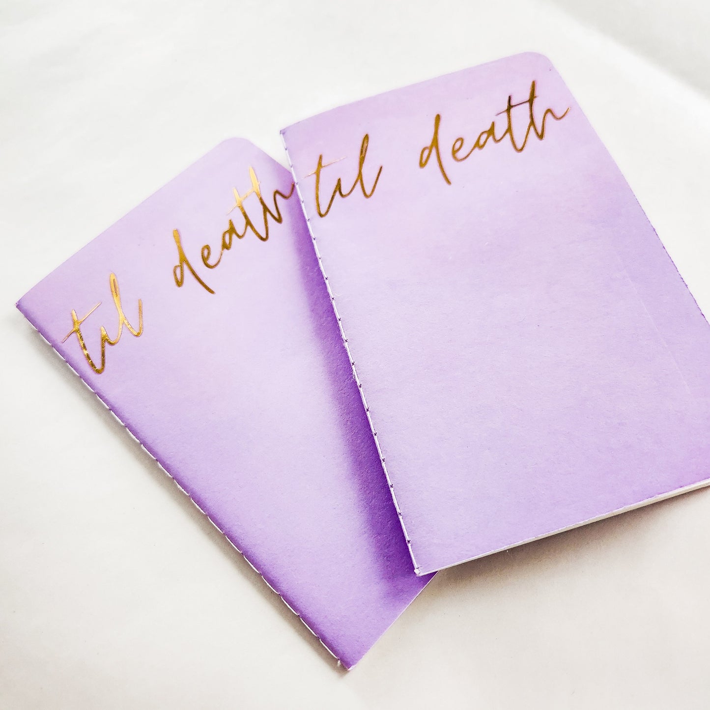Til Death Wedding Vow Books, Set of 2, Gold, Silver or White Font on Purple Book