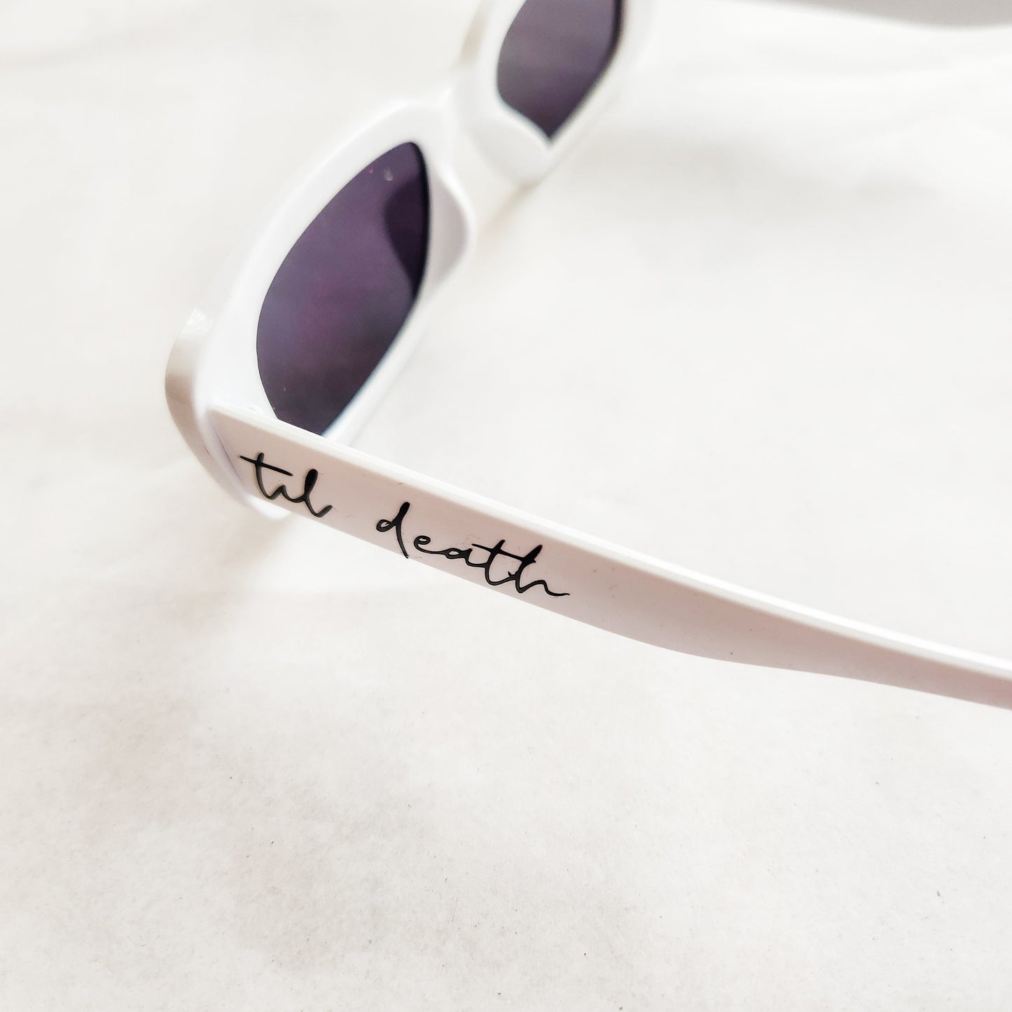 Til Death White Retro Wedding / bachelorette Sunglasses UV Protection