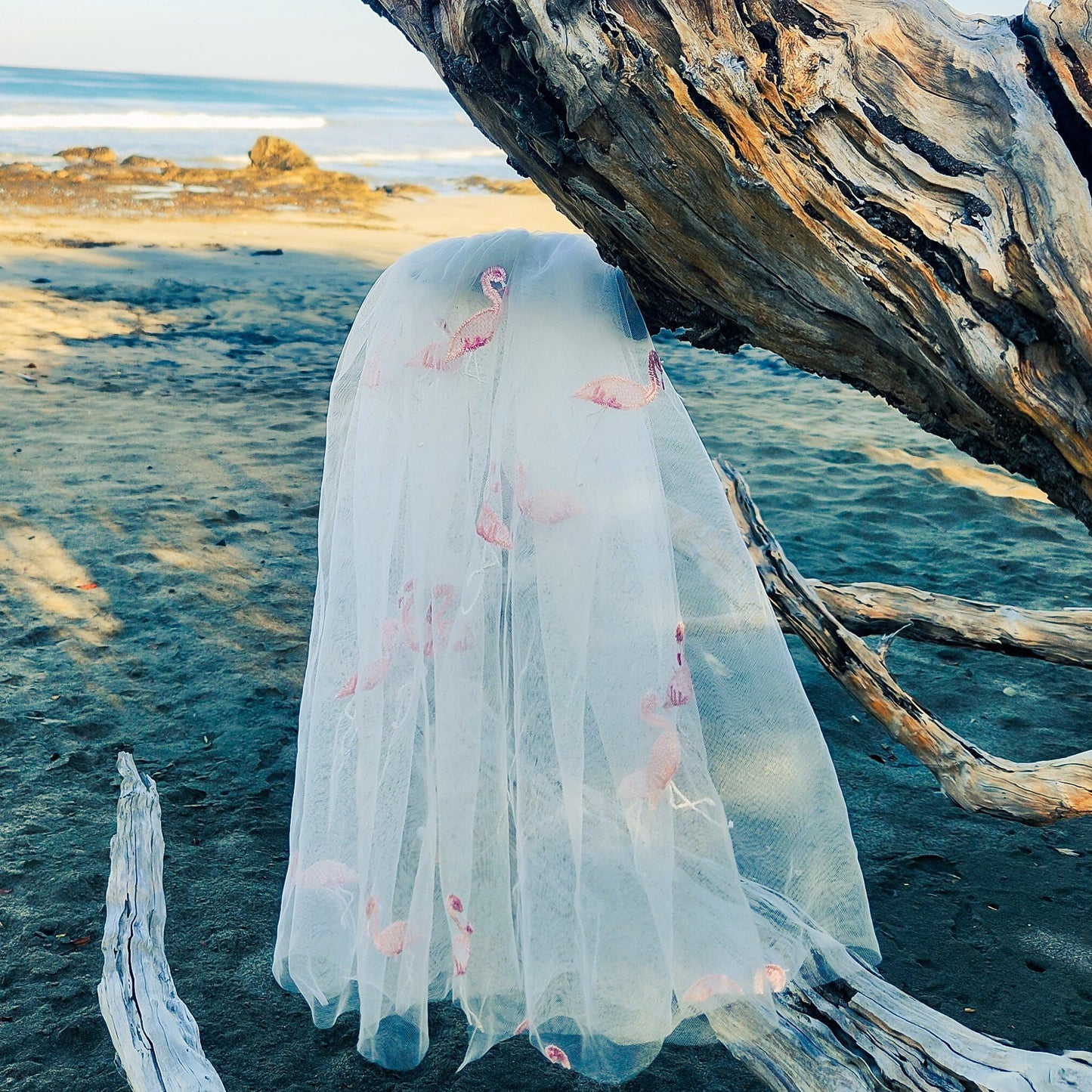 Pink Flamingo Shoulder Length Wedding or Bachelorette Veil