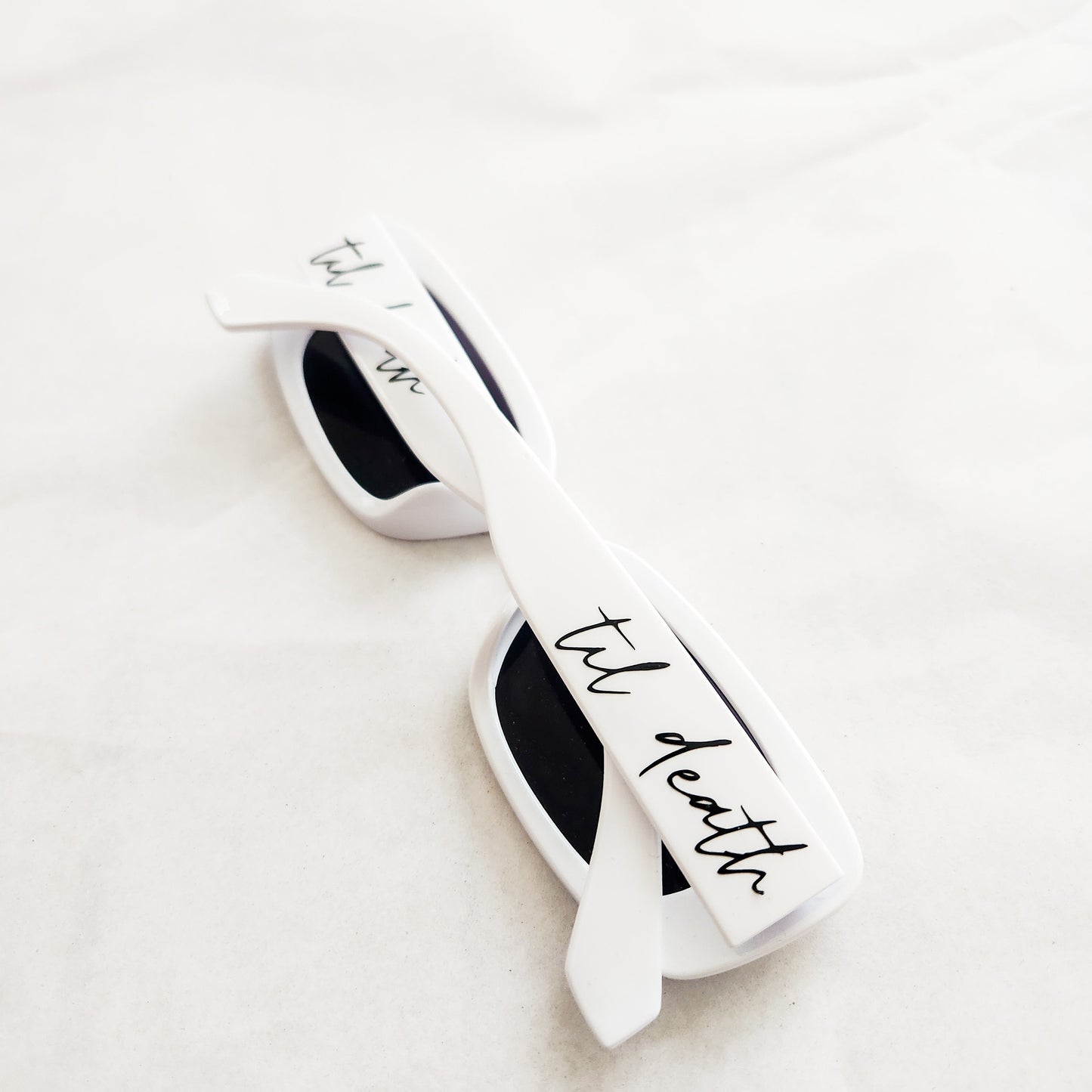 Til Death White Retro Wedding / bachelorette Sunglasses UV Protection