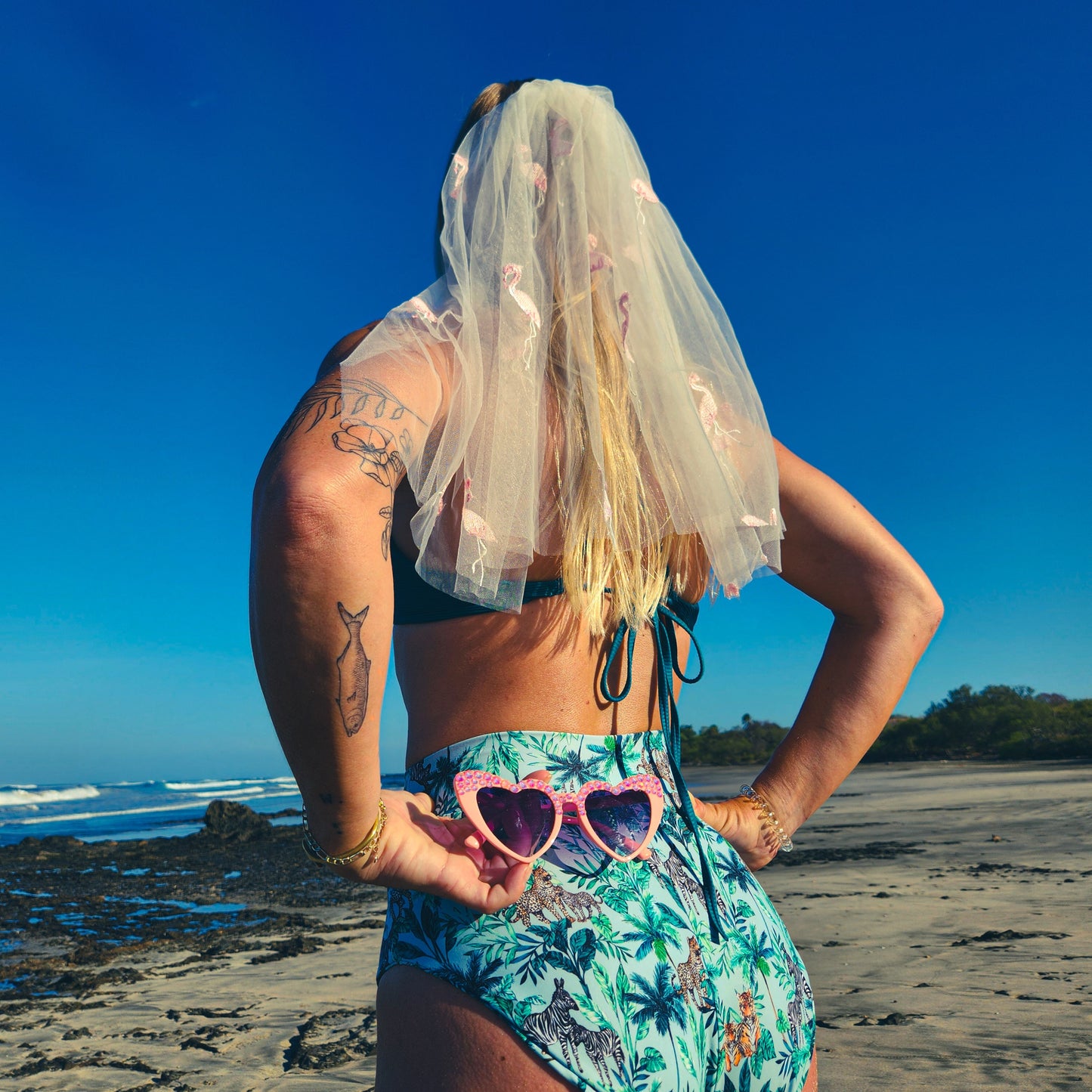 Pink Flamingo Shoulder Length Wedding or Bachelorette Veil