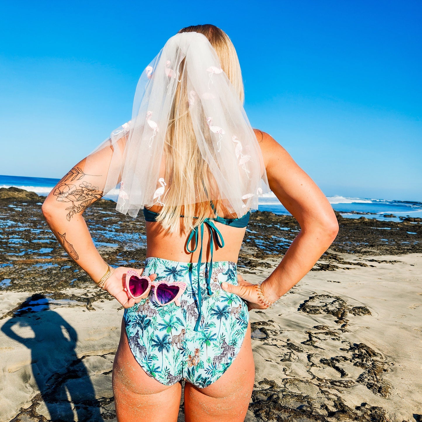 Pink Flamingo Shoulder Length Wedding or Bachelorette Veil