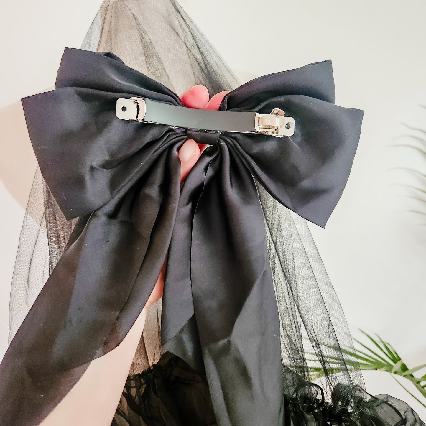 The Raven Black Ruffle Wedding Veil with Detachable Bow