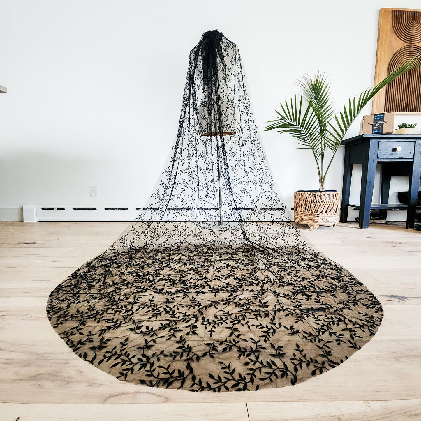 The Falling Leaves Black Embroidered Wedding Veil