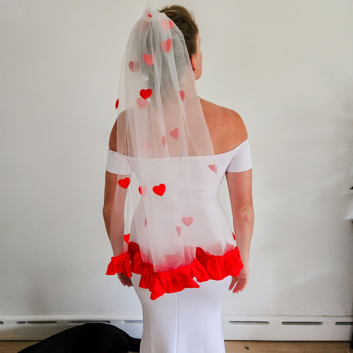 The Candy Heart wedding veil with Red Hearts