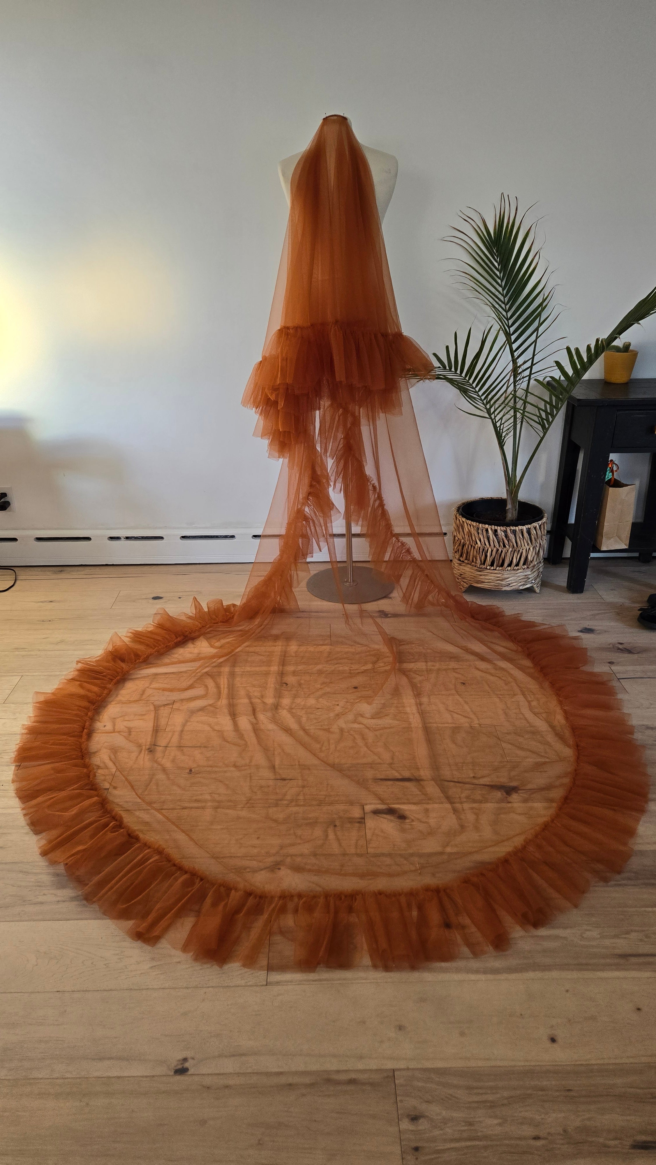 The Lovesick Rebel Ruffle Wedding Veil in Terracotta / Rust Orange
