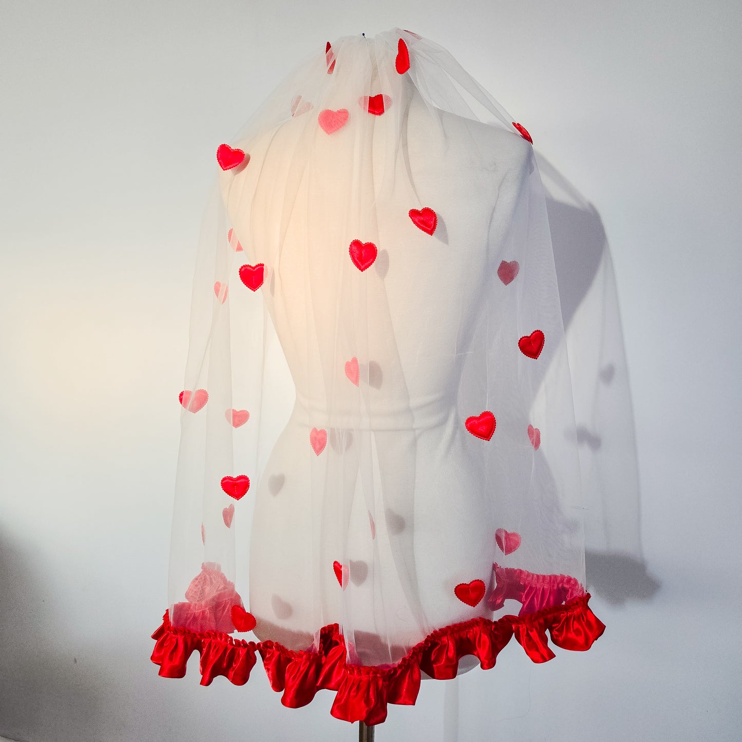 The Candy Heart wedding veil with Red Hearts