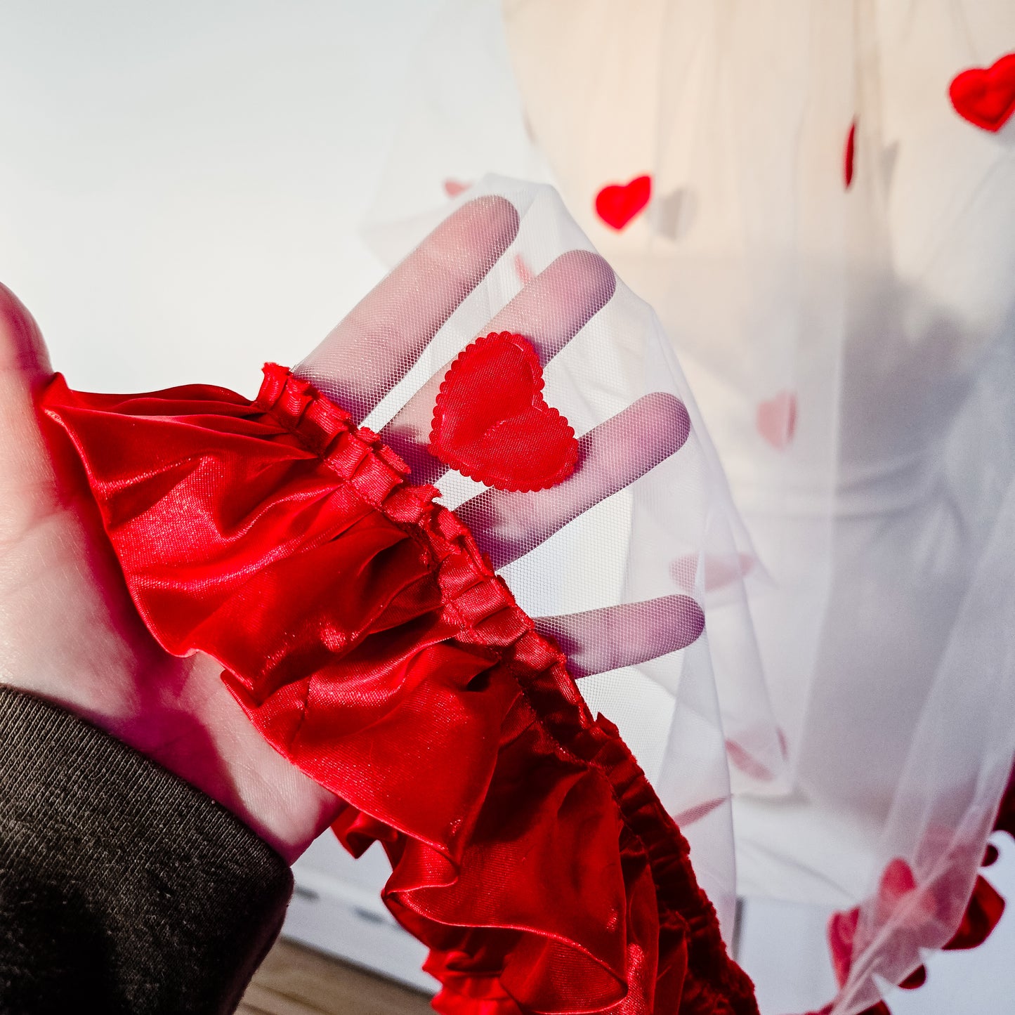 The Candy Heart wedding veil with Red Hearts