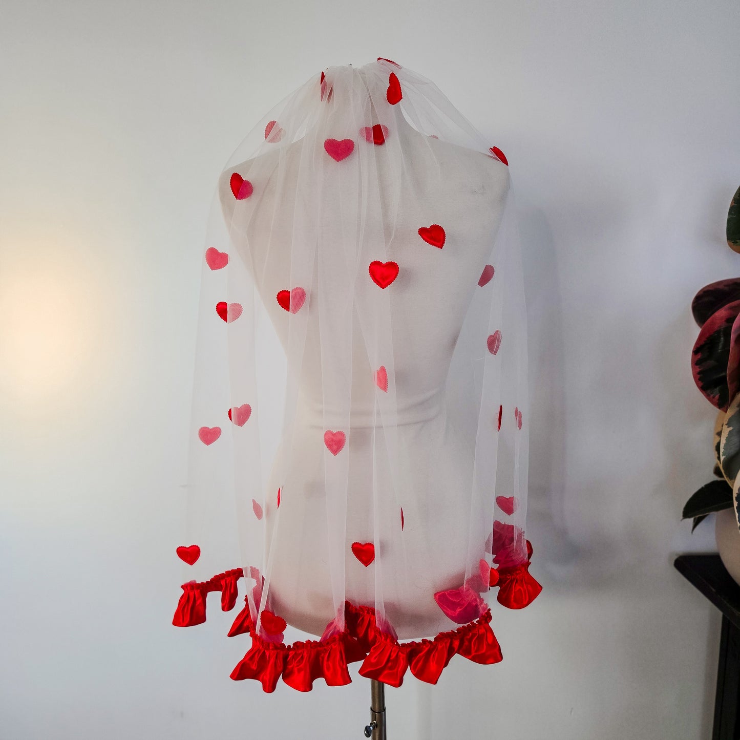 The Candy Heart wedding veil with Red Hearts