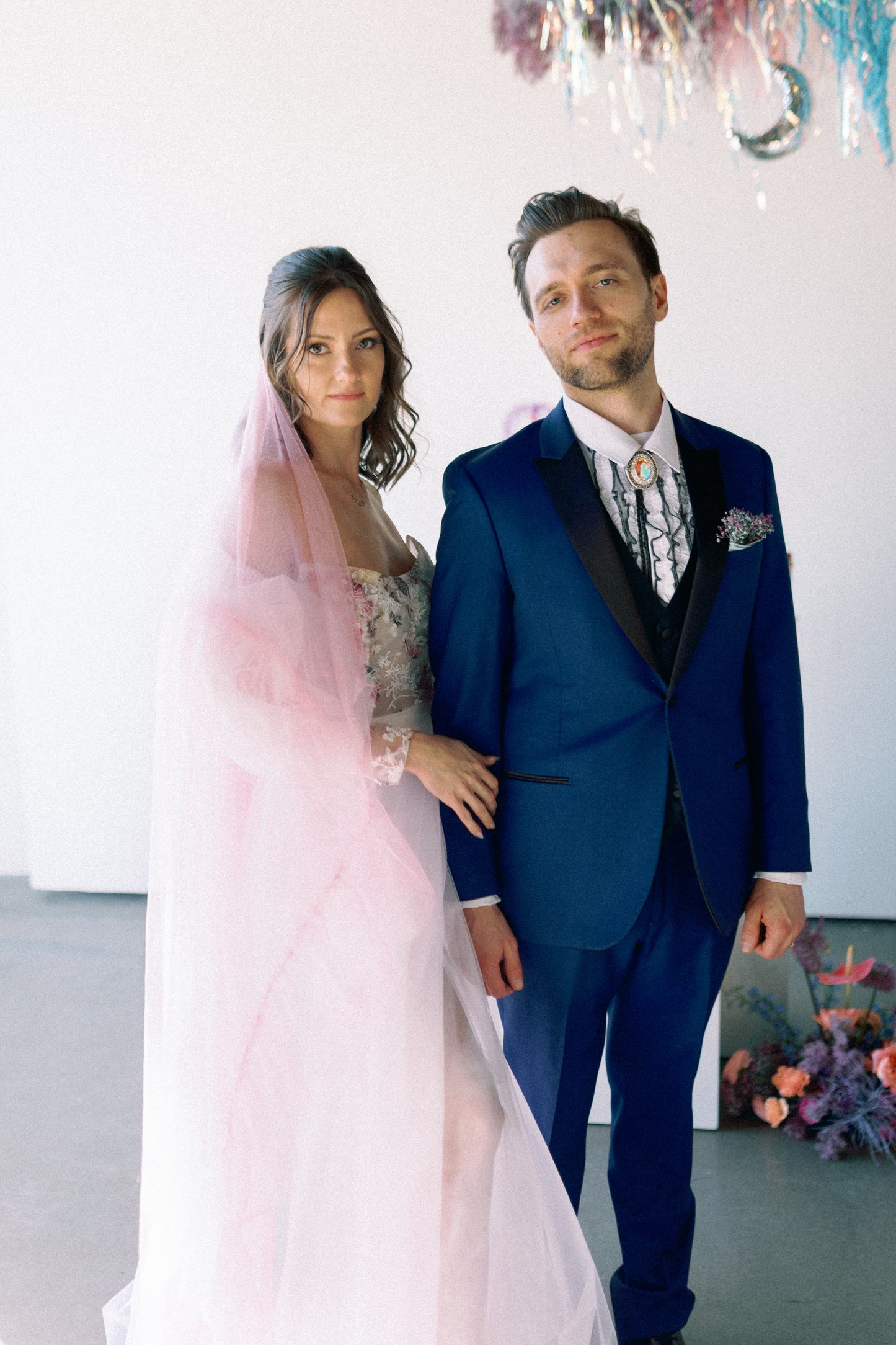 The Rebel Ruffle Wedding Veil in Shimmer Pink