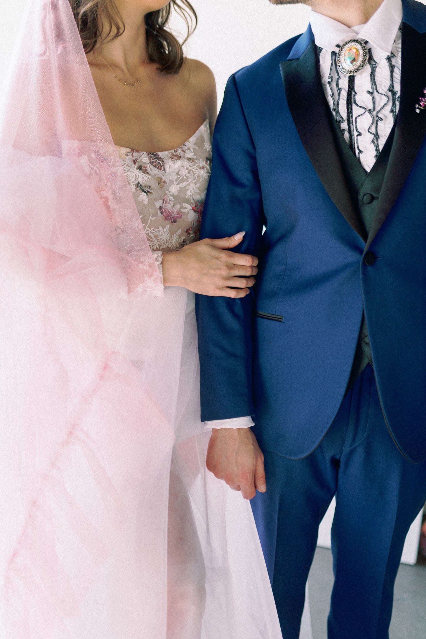 The Rebel Ruffle Wedding Veil in Shimmer Pink