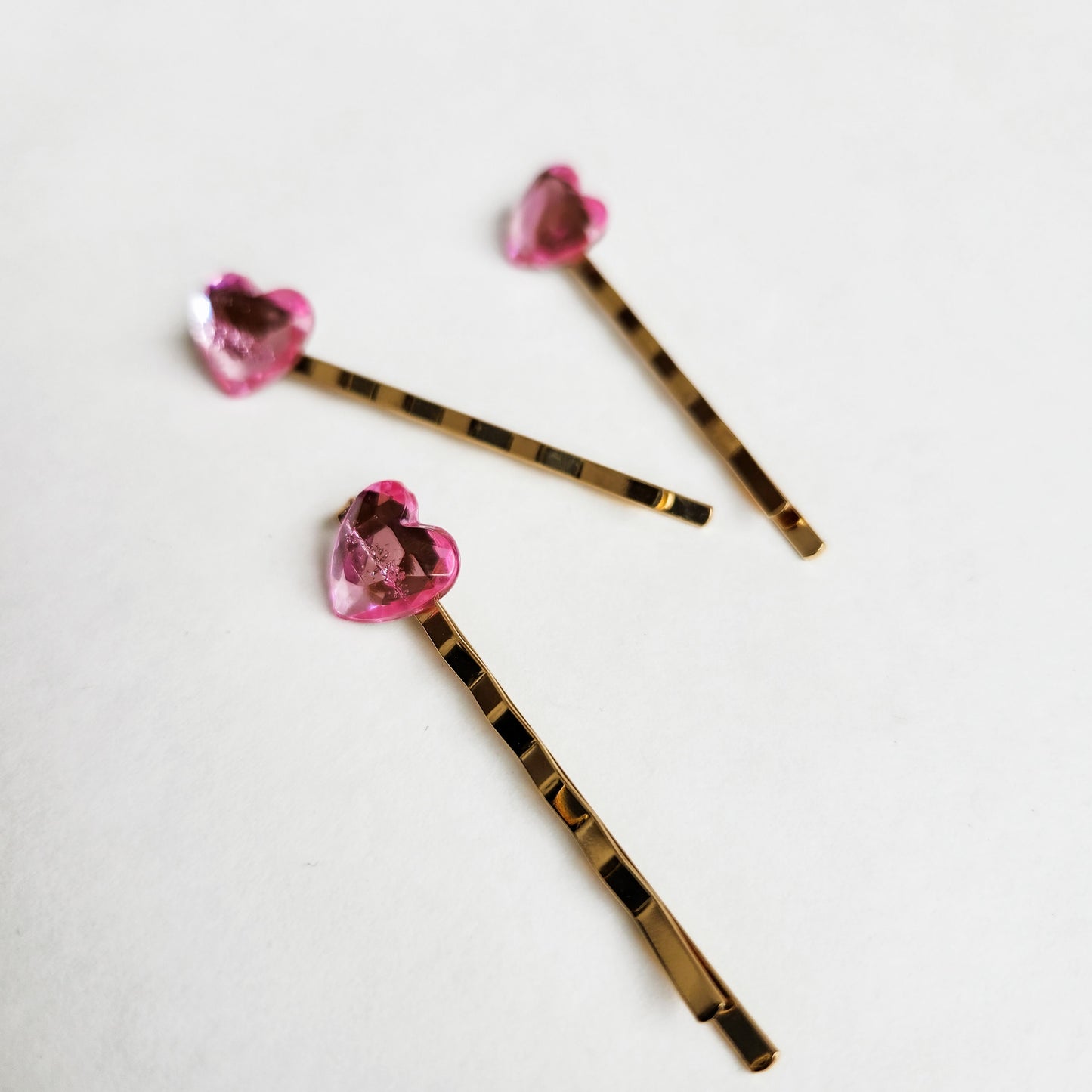 Queen of Hearts Pink Heart Rhinestone Hair Pins / Bobby Pins