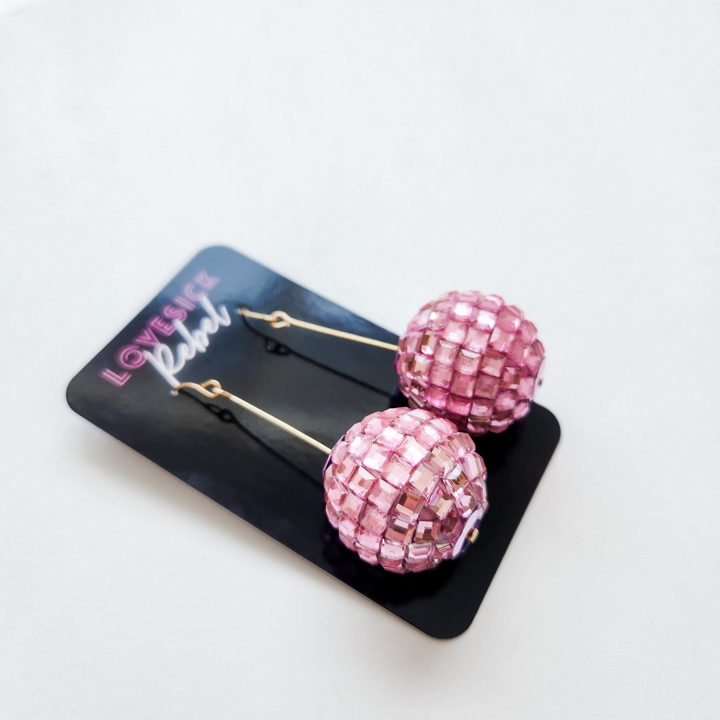Studio 54 Disco Ball Earrings Large Pink