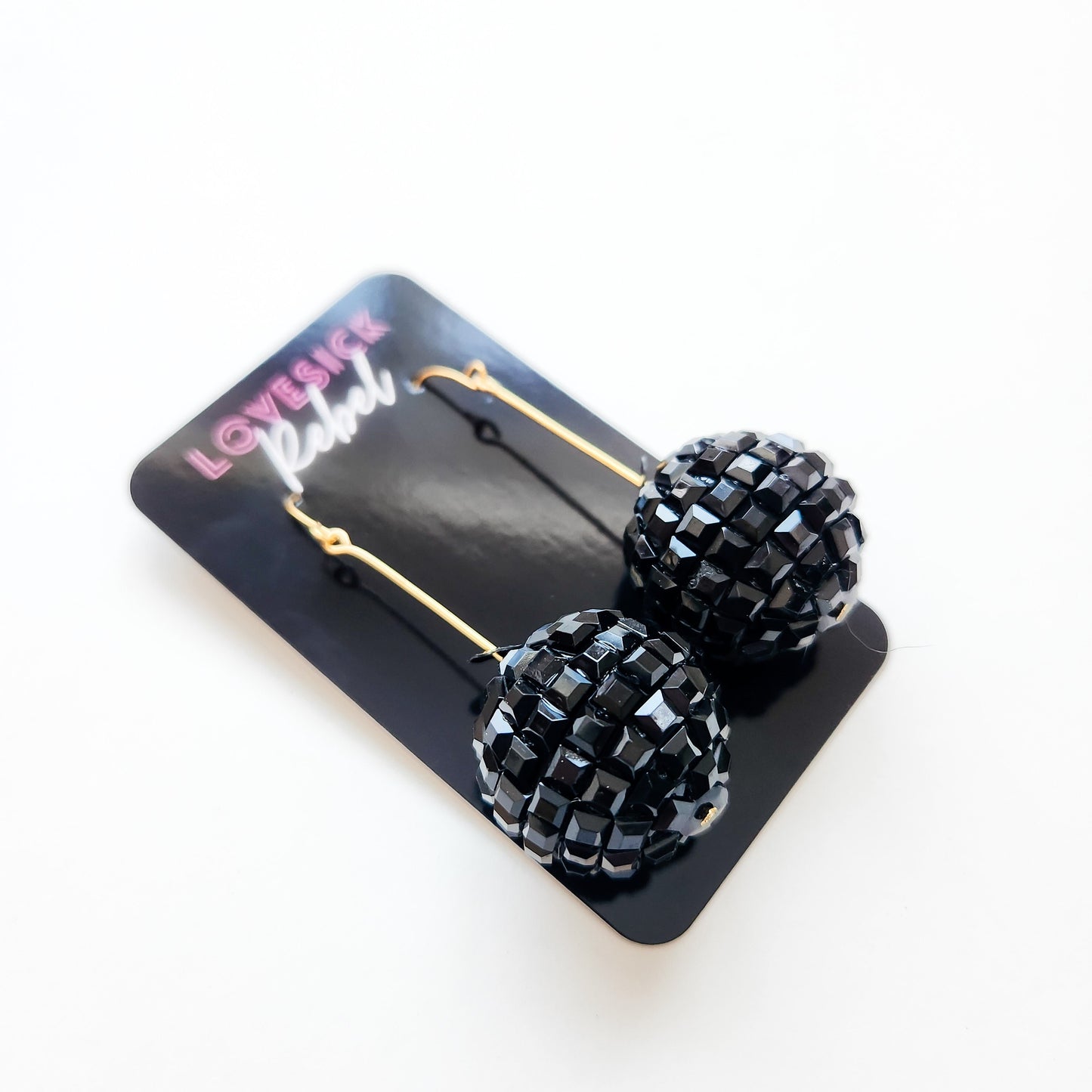 Studio 54 Disco Ball Earrings Large Black