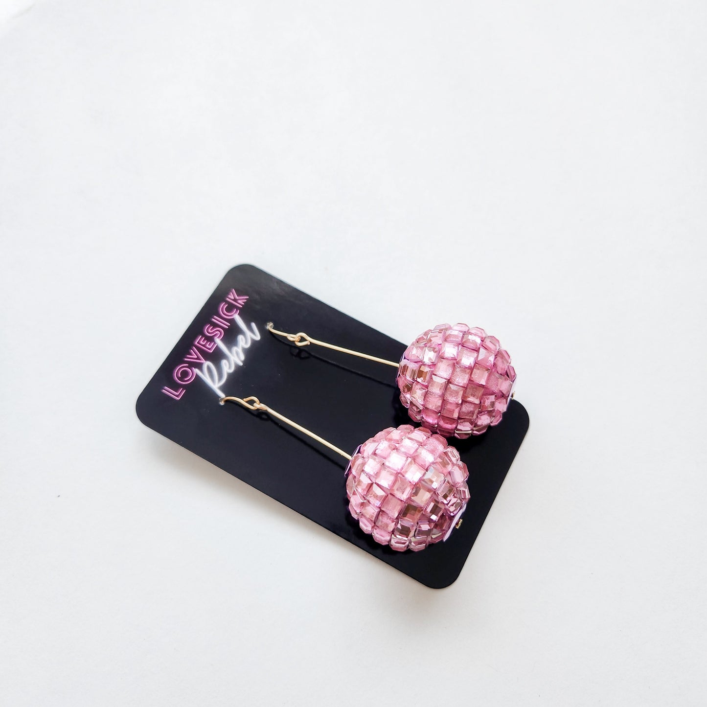 Studio 54 Disco Ball Earrings Large Pink