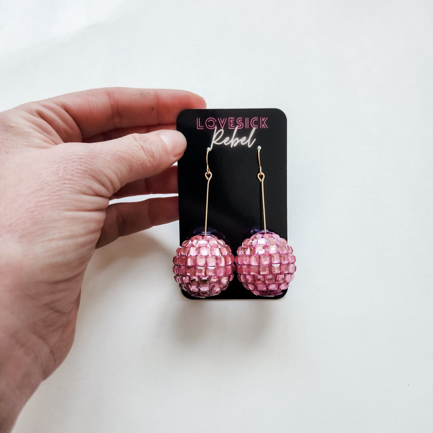 Studio 54 Disco Ball Earrings Large Pink