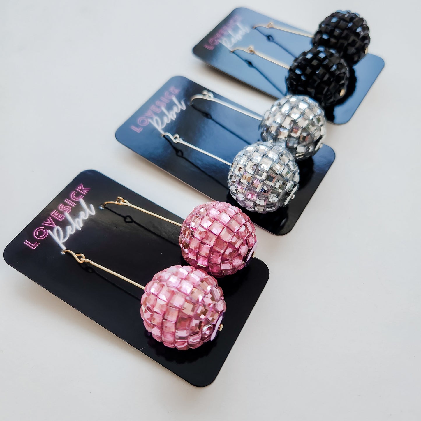 Studio 54 Disco Ball Earrings Large Black