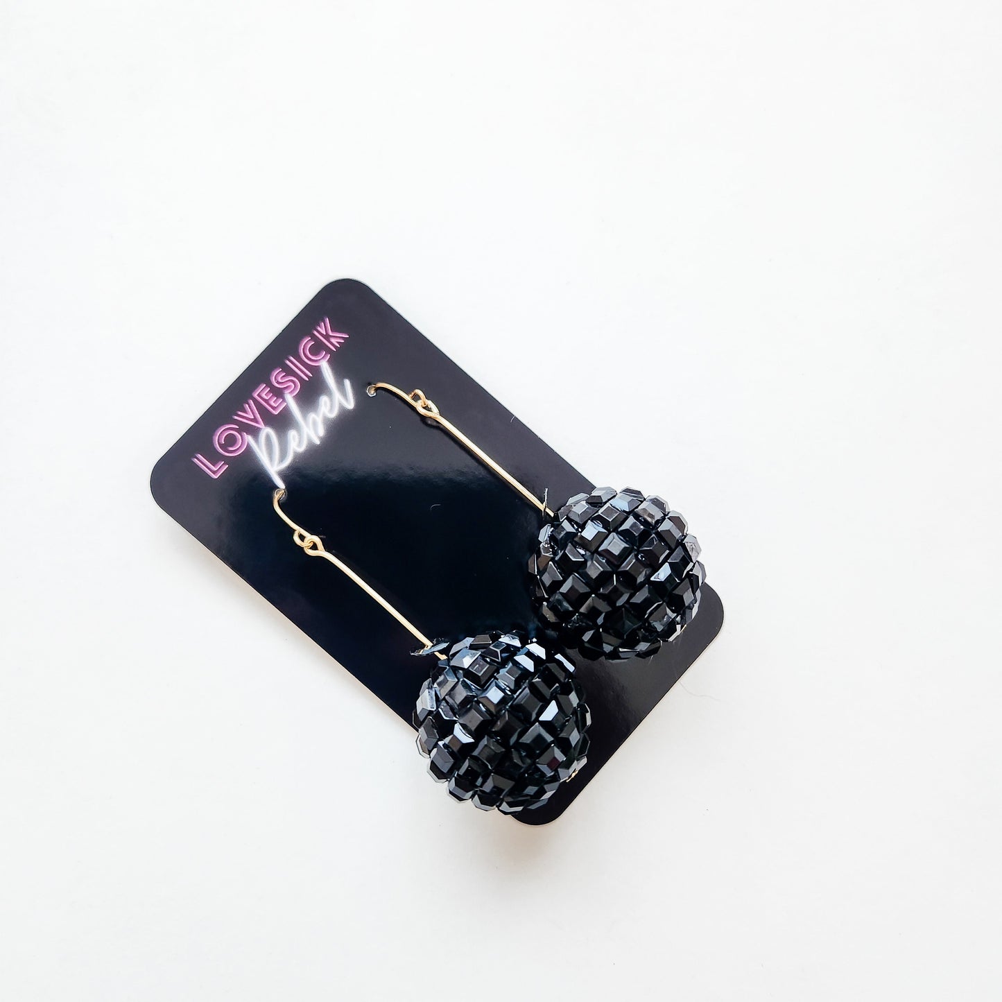 Studio 54 Disco Ball Earrings Large Black