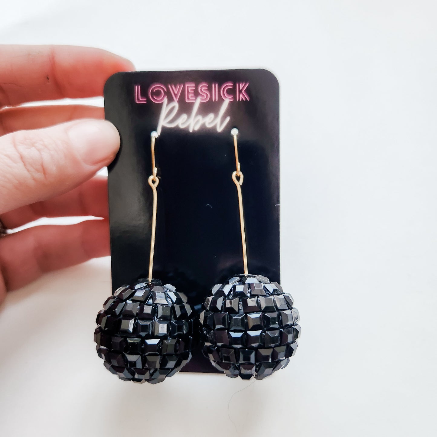 Studio 54 Disco Ball Earrings Large Black