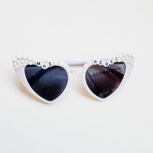 Custom Future Mrs. / Mr. White Heart Rhinestone Sunglasses UV Protection