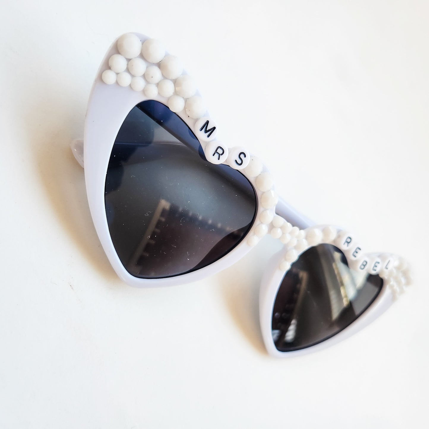 Custom Future Mrs. / Mr. White Heart Rhinestone Sunglasses UV Protection