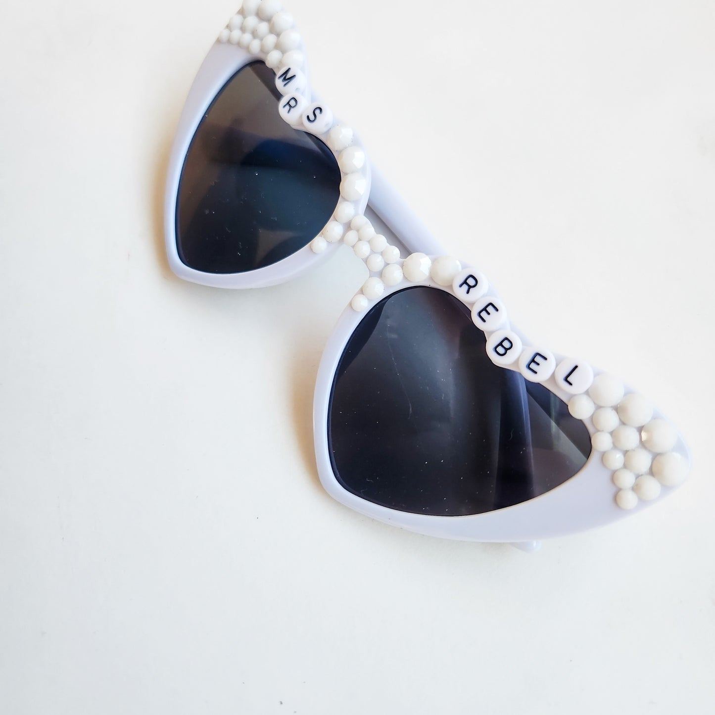 Custom Future Mrs. / Mr. White Heart Rhinestone Sunglasses UV Protection