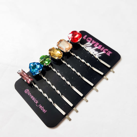 Rainbow Vintage Rhinestone Hair Pins / Bobby Pins One of a Kind!