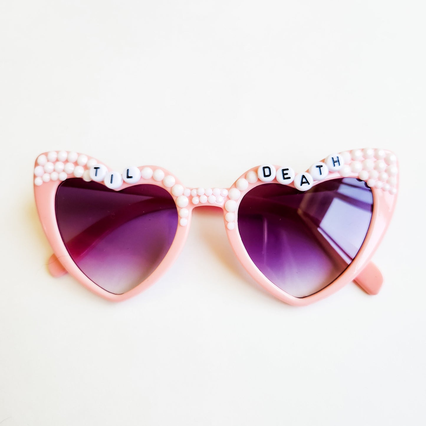 Til Death Pink Heart Rhinestone Sunglasses UV protection