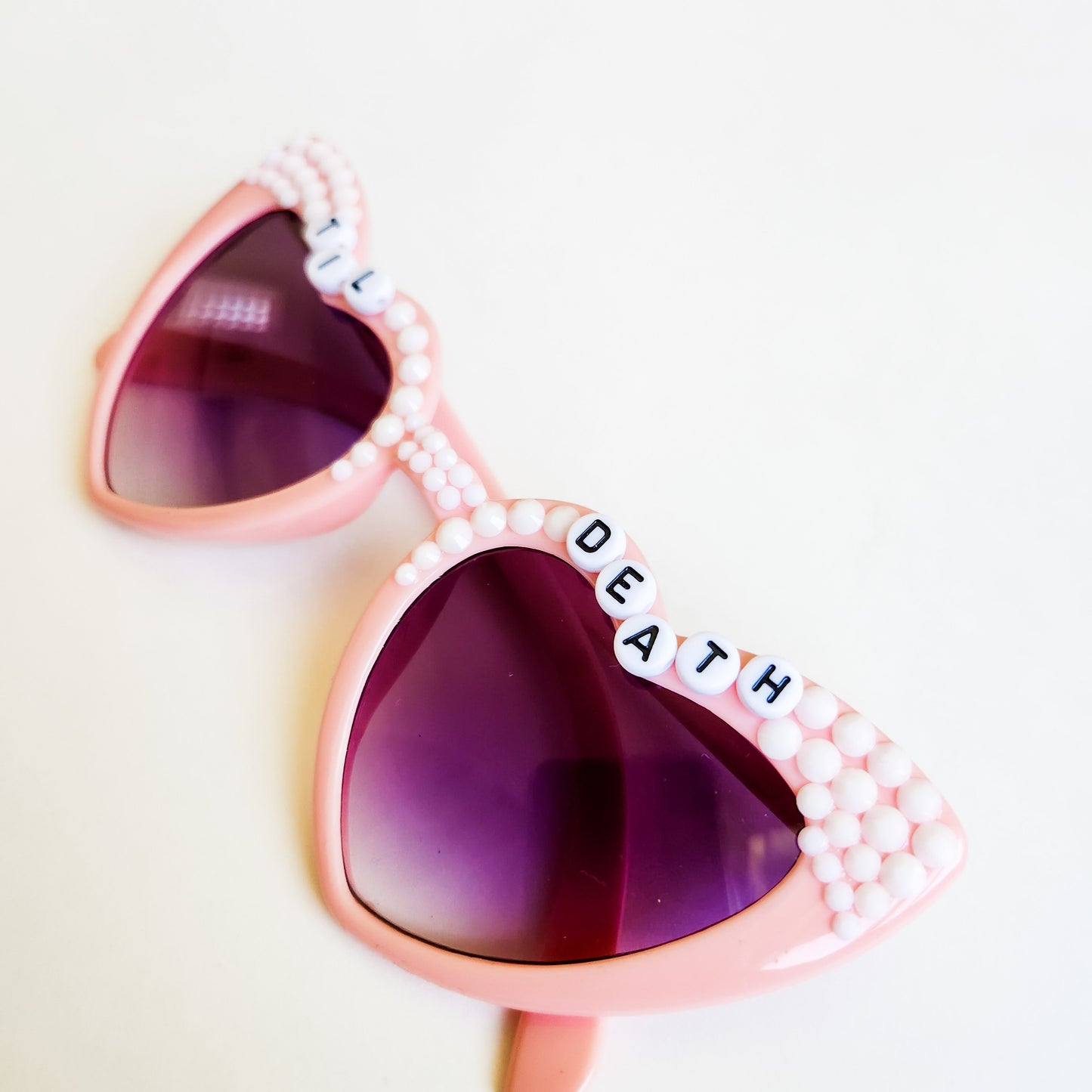 Til Death Pink Heart Rhinestone Sunglasses UV protection