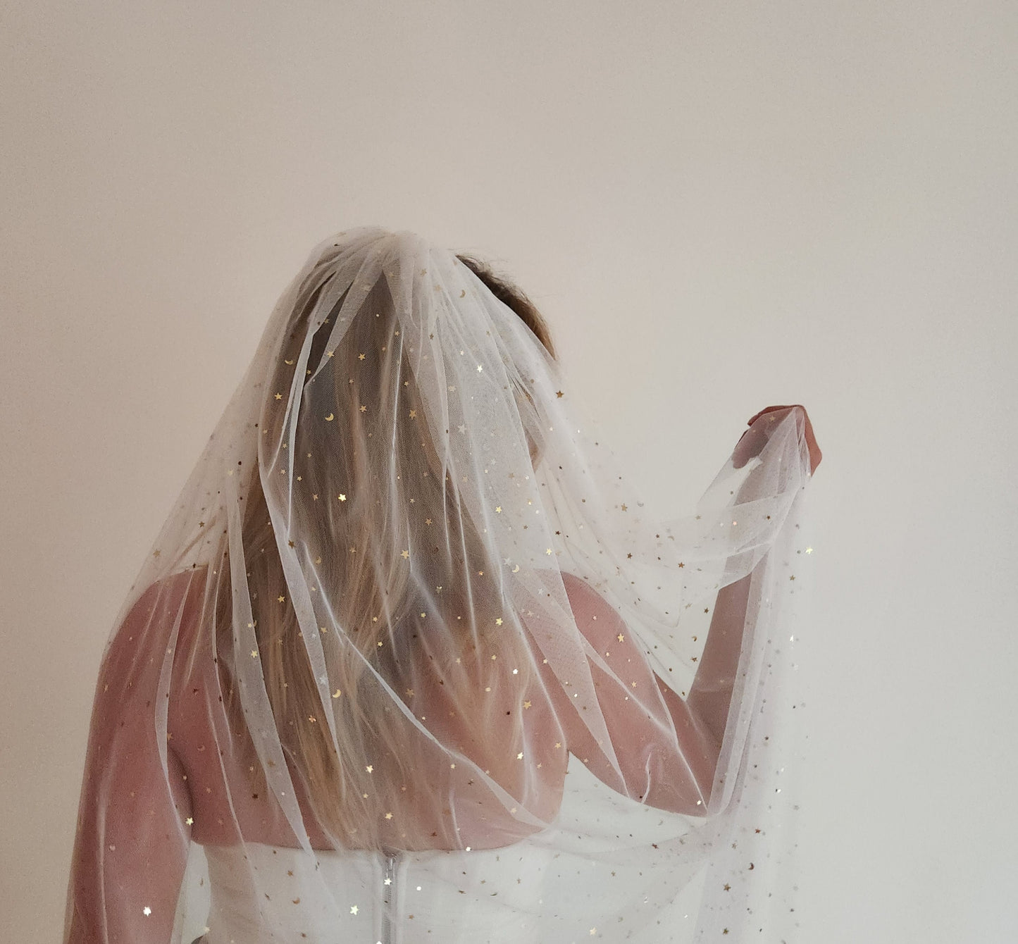 The Nyx Celestial Wedding Veil with Stars and Moon in Off White